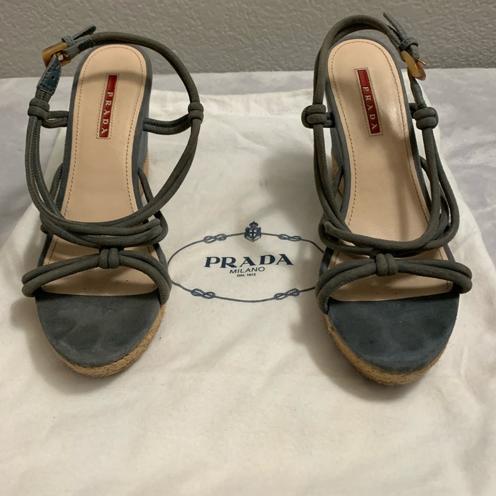 Prada Cork Wedge Heels Suede